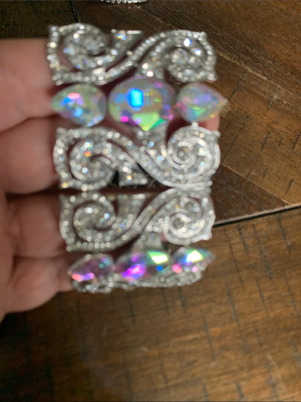 Vintage Aurora Crystal Stretch Bracelet - Silver-Tone Statement Jewelry